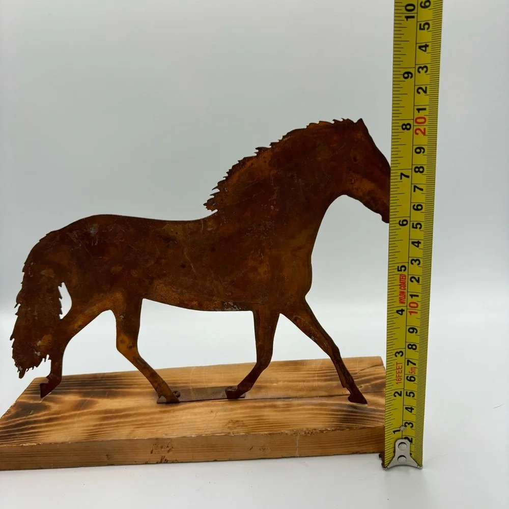 Handmade Flat Metal Laser Horse Figurine Wood Cowboy Western Art 8” Equestrian - Picture 10 of 10
